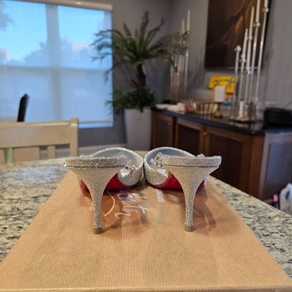 NEW Christian Louboutin Planet Queen Crystal Embellished Glitter Pointed Mule 38 - Picture 7 of 12